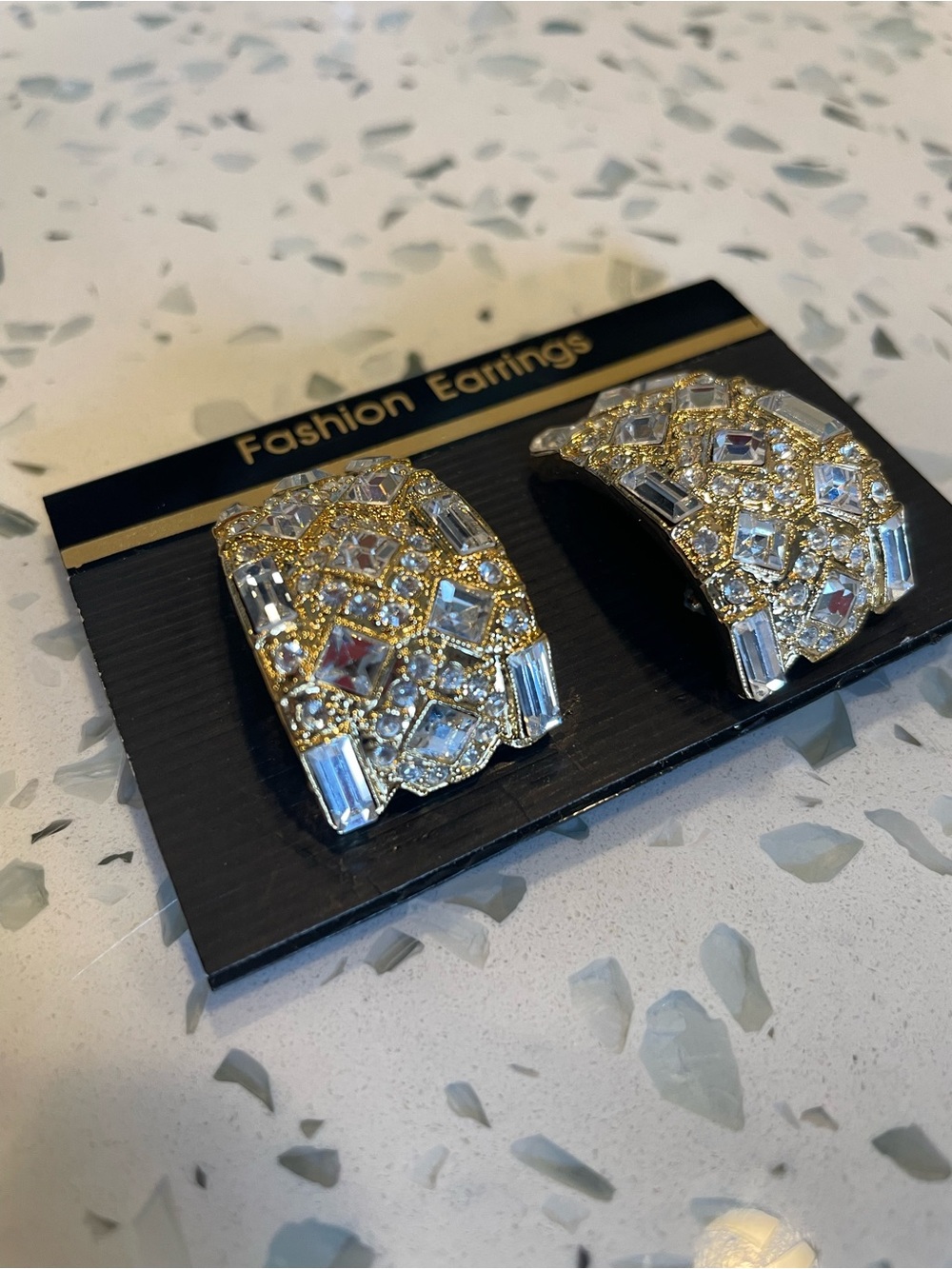 Gold Tone Crystal Clip-On Earrings with Clear Stones